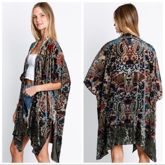 NEW Stunning Olive Green/Multi Kimono Cardigan - Picture 1 of 11